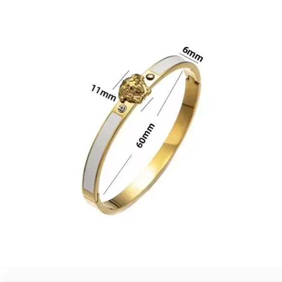 18K Gold Medusa Head White Oil Drip  Diamond Bracelet - Picture 7 of 7